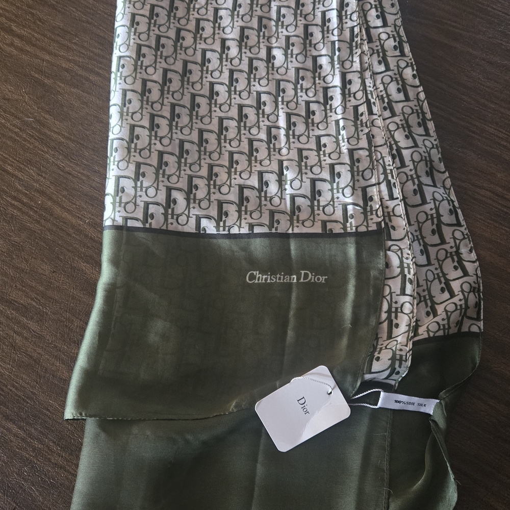 Dior Olive and Cream Silk Scarf